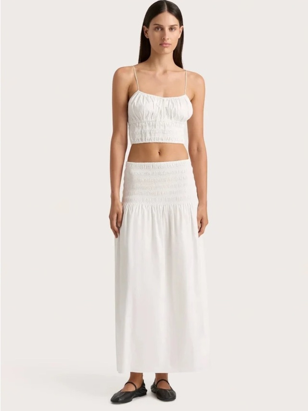 FAITHFULL White Smocked Maxi Skirt - Women
